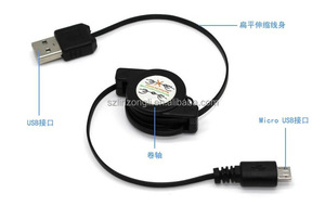 定制徽标可伸缩USB充电电缆，带尼龙护套，免费样品数据同步和手机充电器充电线
