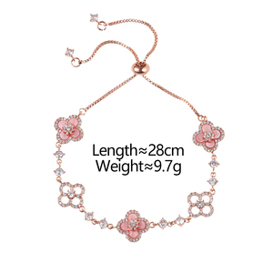 Vershal D-241ピンクラッキークローバーインレイジルコンファッションブレスレット18kゴールドメッキエレガントな女性用ブレスレット