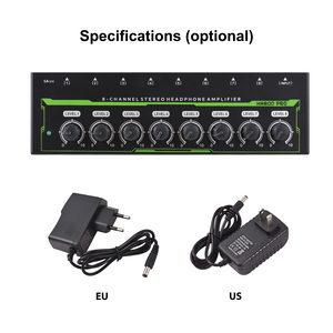 Amplificador de auriculares estéreo de 8 canales Amplificador de auriculares de audio con adaptador de corriente DC 12V 6,35mm Interfaz de entrada/salida