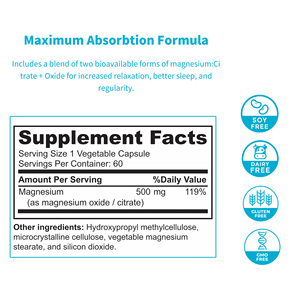 Capsule di magnesio di buona qualità supporta la memoria e la funzione cerebrale 100% integratore di magnesio per anziani vegani - Product Image 2