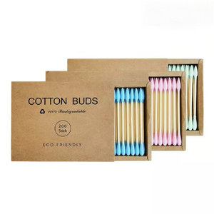 חם כותנה ורוד 200pcs 100% biodeמתכלה לשימוש יומיומי עם מקל במבוק