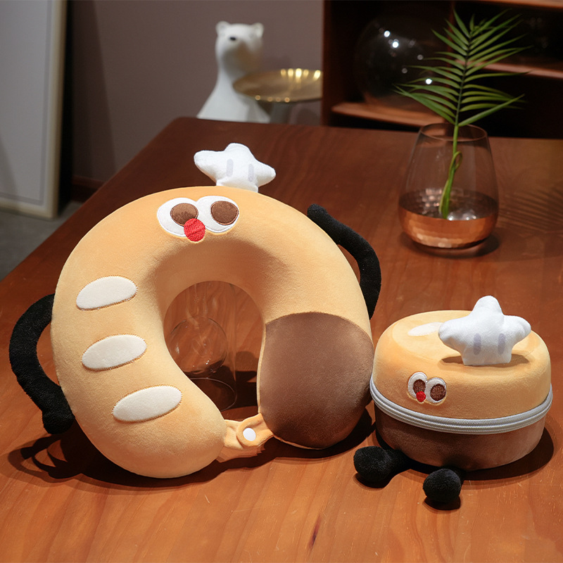 Coussin en forme de U jaune en forme de pain + boîte de rangement