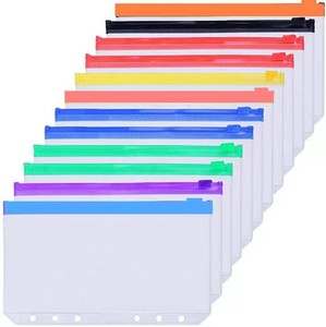 Archivador de documentos con 6 anillos y 6 orificios, carpeta para documentos, bolsas de hojas sueltas, transparente, impermeable, PVC, A6, bolsa con cremallera - Product Image 1