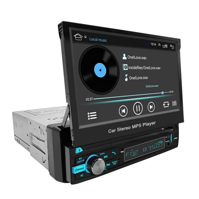2024 블루투스 핸즈프리 MP3 라디오 7 인치 LCD 스테레오 MP5 플레이어와 전기 개폐식 스크린 자동차 DVD 플레이어