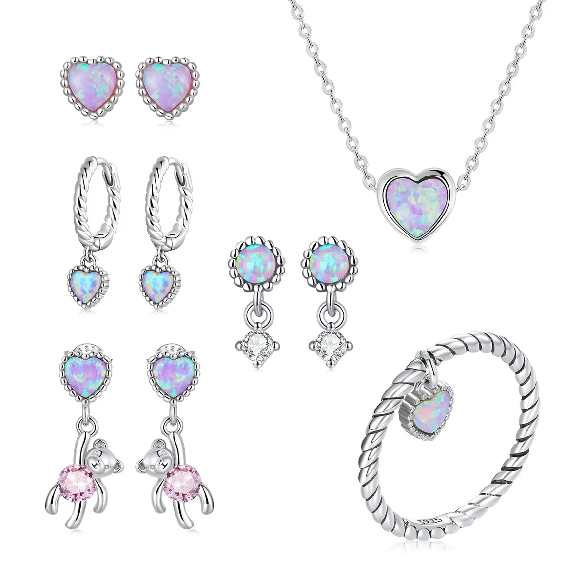 Ensemble de boucles d'oreilles et collier en argent plaqué opale, prix le plus bas, S925, pour cadeau de mère
