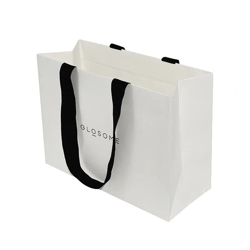 Изготовленный на заказ логотип бренда Роскошная Черная бумажная бижутерия Косметическая обувь сумка для упаковки одежды, Подарочная бумажная сумка для покупок с ручкой