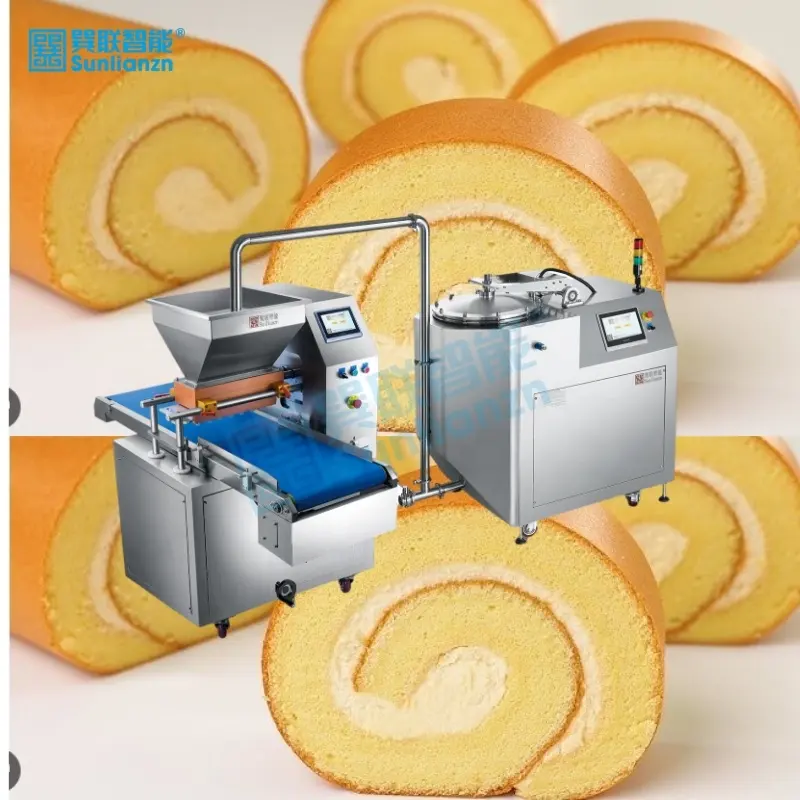 Risparmia sui costi di manodopera linea di produzione di massa di torte in rotolo svizzero completamente automatica macchina per il deposito di torte per la fabbrica di prodotti da forno per alimenti