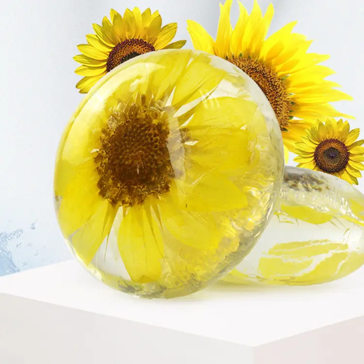 プライベートラベルアミノ酸エッセンシャルオイル石鹸透明な創造的な花と植物手作り石鹸