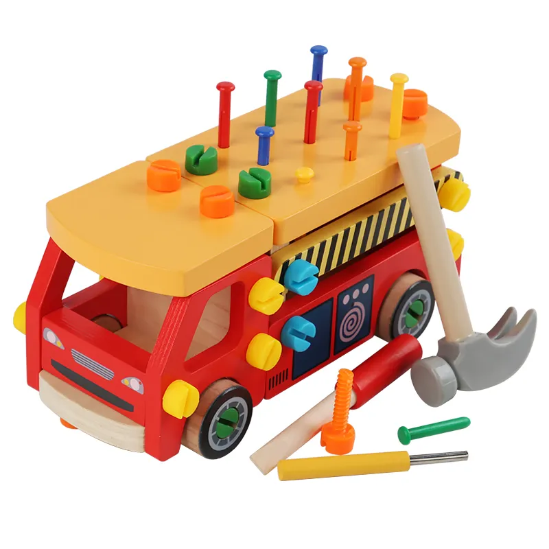 Brinquedo De Veículos De Madeira Diy Brinquedos De Montagem De Simulação Caminhão De Bombeiros De Madeira Para Crianças Criança
