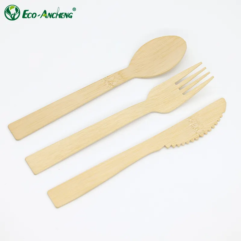 Degradável Natural Reutilizável Extra Grosso Resistente Bambu Talheres Set para Home Restaurantes Lojas