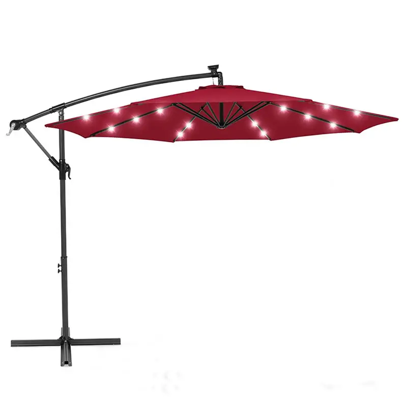 Poolside Popular LED Hanging Umbrella Outdoor Patio Umbrellas Sunshade Waterproof Parasol with Crank Handle