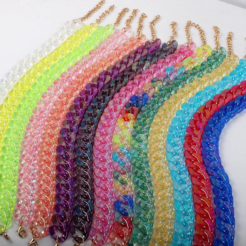 Nueva Cadena de eslabones de Color perla brillante de verano, joyería de moda de fantasía colorida, Collar de cristal, regalo femenino, collar de acrílico