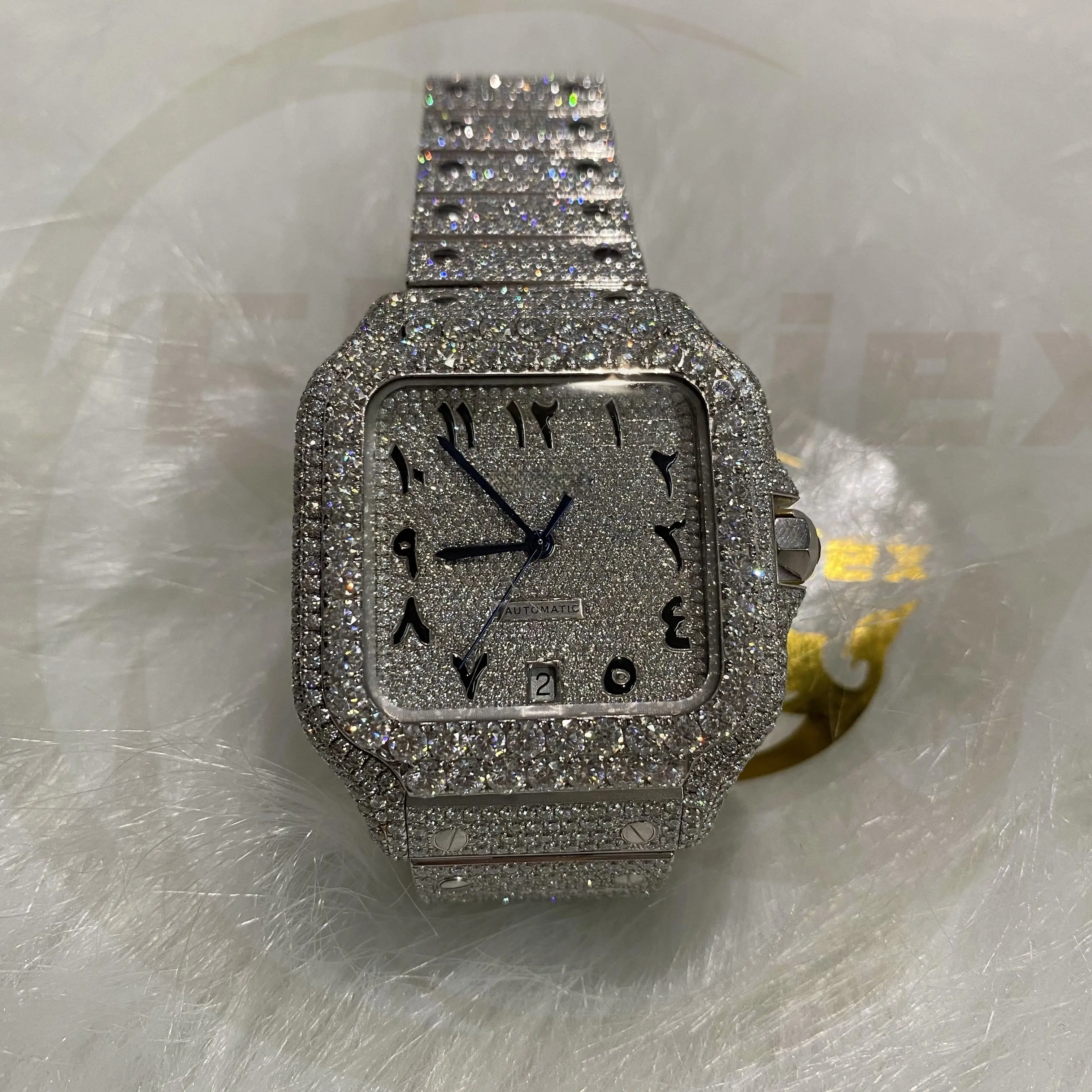 Totalmente busto hacia abajo Iced Out Moissanite Reloj automático Personalizado 41MM Acero inoxidable Mecánico Tachonado Reloj de pulsera