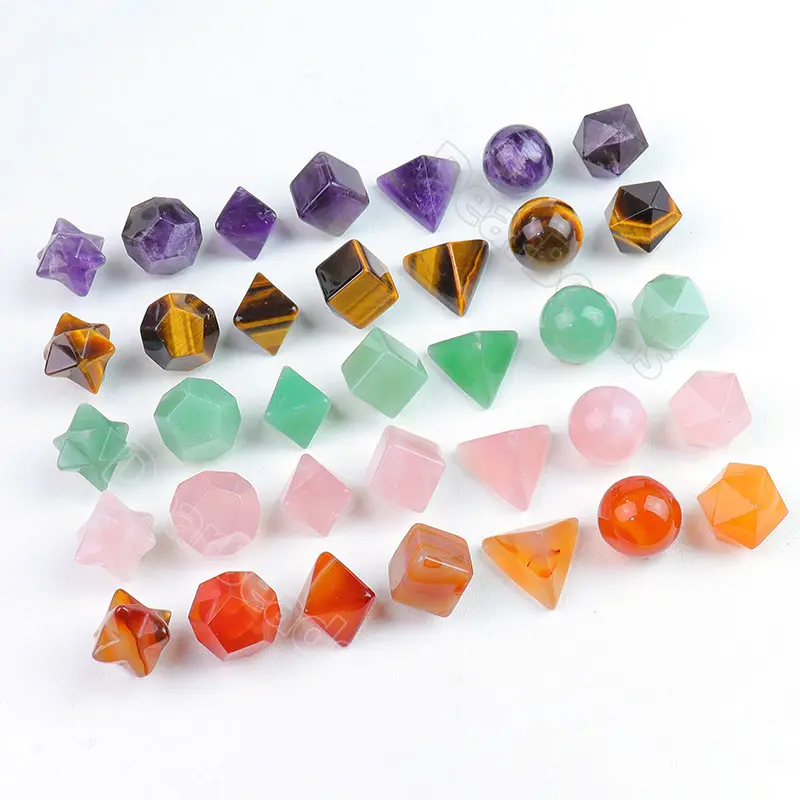 Solidi platonici Set di cristalli di geometria sacra, 7 chakra Reiki Healing Crystals Natural Genuine Stone