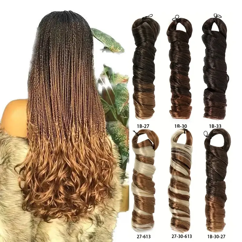 Synthetic 22inch Loose Wave Spiral Curl Braid Ombre Colors French Curly Pre Stretched Crochet Braiding Hair Extensions