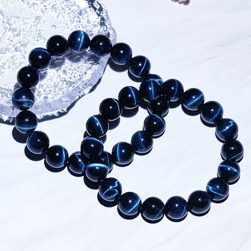 Fashion Mewah Gelang Mata Harimau Biru Batu Alam untuk Pria Perhiasan Grosir N2302102