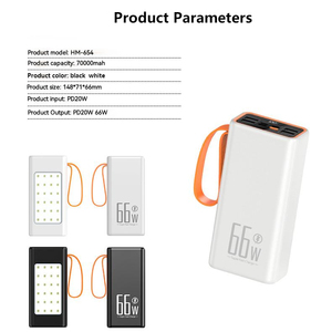 New Large Capacity 70000mah Power Bank LED Outdoor Light PD 66W Lithium Battery Fast Charging Factory <strong>Price</strong> Best 4USB+PD