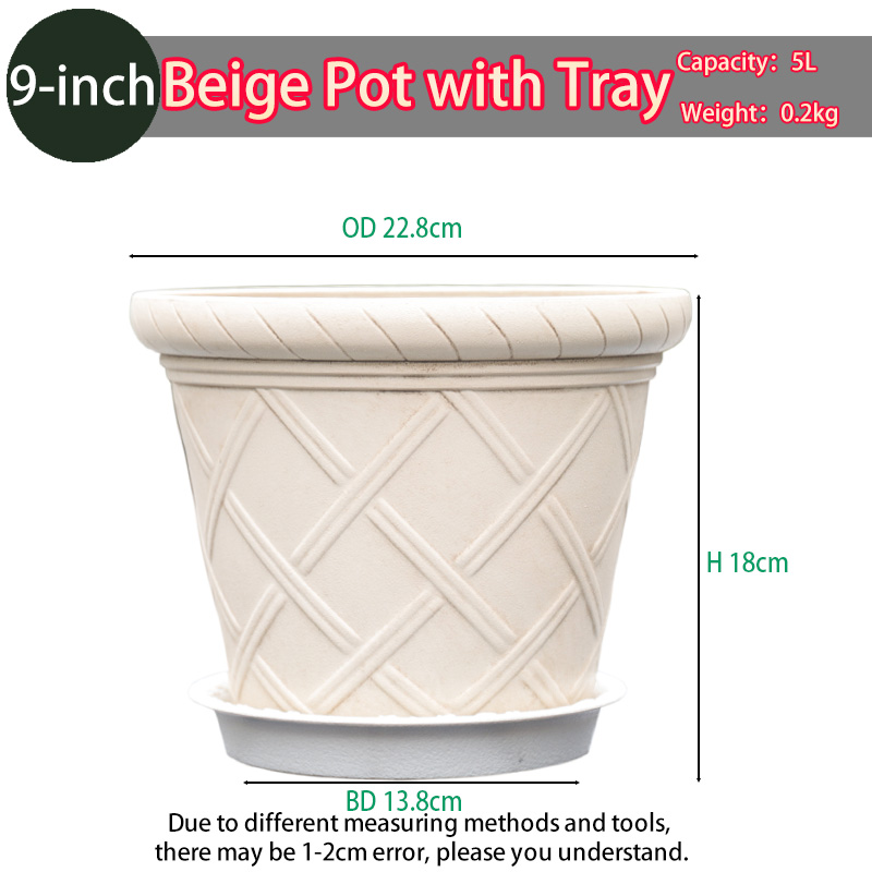 Pot beige de 9 pouces avec plateau