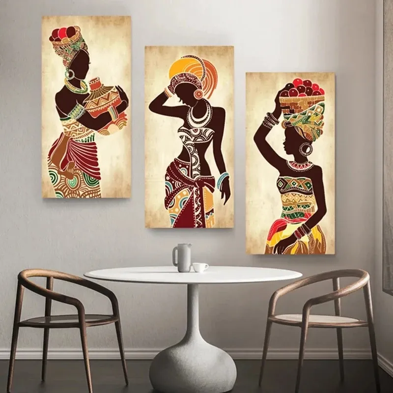 Pintura en lienzo de mujer africana negra, póster de arte étnico para decoración del hogar, pinturas de arte de pared