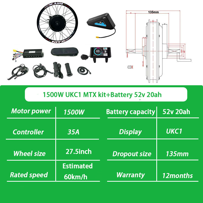Kit 27,5 pouces 1500W UKC1 MTX + 52V 20Ah