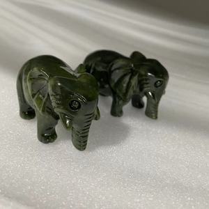 Natural Accept Custom Polished Animal Green <strong>Jade</strong> with a Drooping Nose Shape 6 cm Elephant Carvings for Fengshui Decorations - Product Image 3