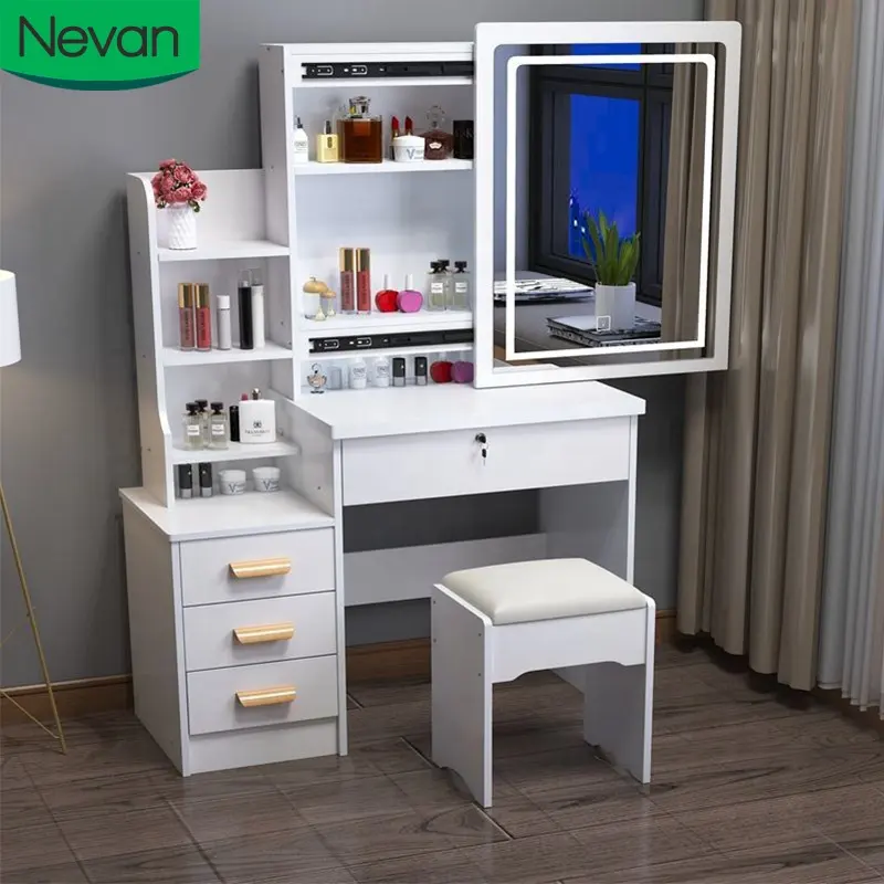 Girls new custom wholesale cheap vanity dresser classic makeup salon dressing table stool with mirror and drawers for bedroom