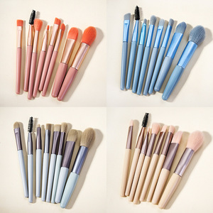 Yüksek kalite 8 adet çanta ile makyaj fırçaları 4 renk Mini özel ambalaj plastik yumuşak saplı makyaj fırçası seti özel etiket - Product Image 6