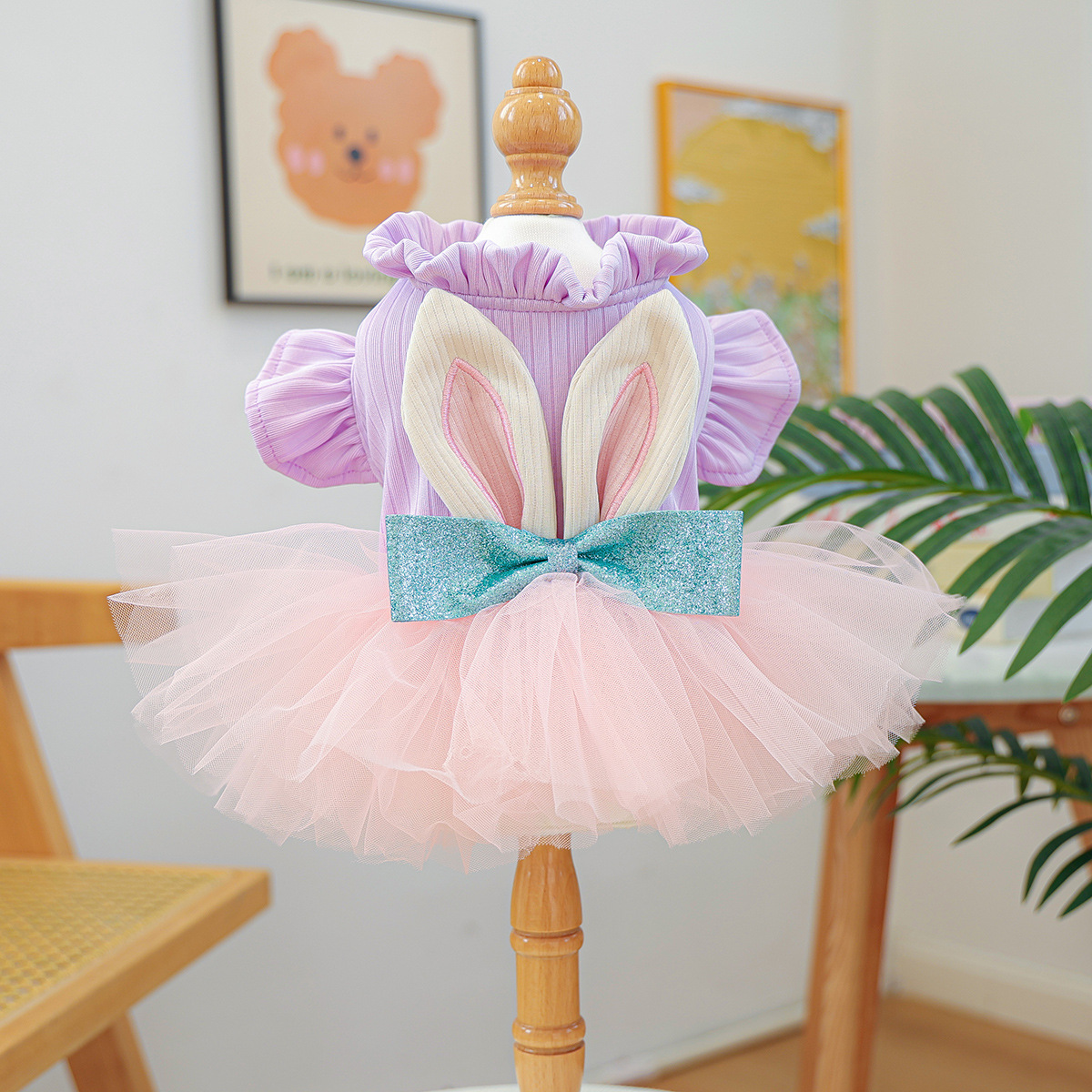 Jupe gaze lapin rose et violet