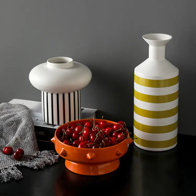 Vaso de cerâmica moderno para decoração, cores populares adorno redondo florero