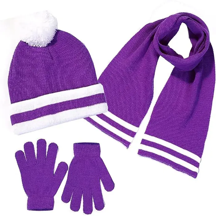 ชุดหมวกผ้าพันคอและถุงมือสำหรับเด็กผู้หญิงอุปกรณ์เสริมสำหรับฤดูหนาวทำจากอะคริลิกแบบ100%