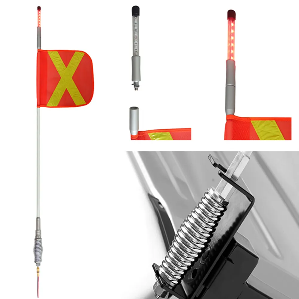 Mining Safety Flag verwendet in Mine Site Hersteller Warnung Whip Flag Pole mit Heavy Duty Spring Base Buggy LED Whip