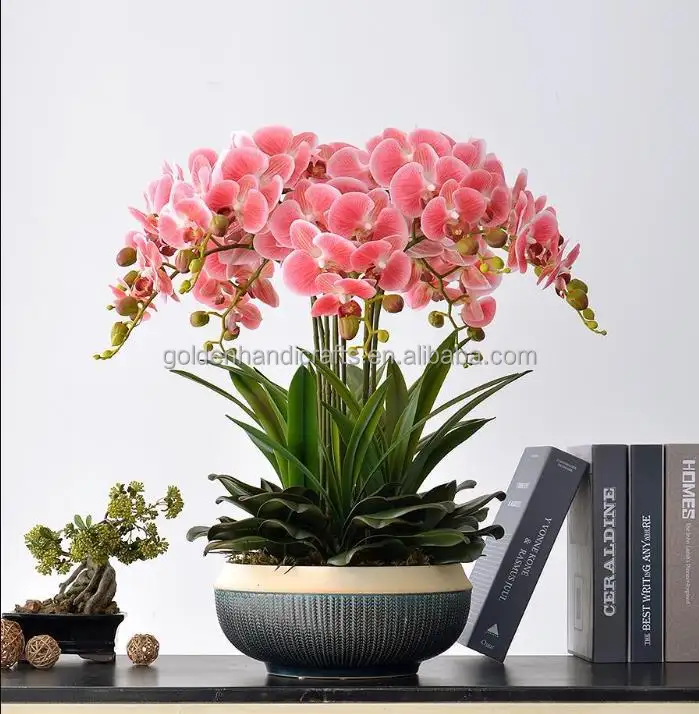 QSLH-Ar226 all'ingrosso di alta qualità artificiale orchidea vaso pianta fiori foglie con vaso per la decorazione del soggiorno del giardino di casa