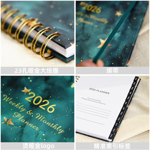 A5 Logotipo personalizado Papel de impresión dorado Cubierta dura Banda elástica Bobina Cuaderno Índice Etiqueta Diario Scheudle Cuaderno - Product Image 4