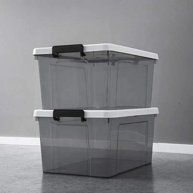 Caja grande de plástico para almacenamiento de ropa, contenedores de plástico, gris, azul, transparente, negro, o 80L 105L, venta al por mayor