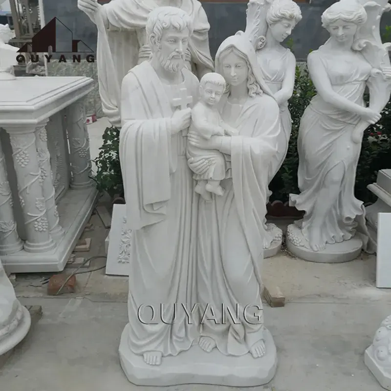 Ручная резная церковная религиозная белая каменная Мария Иосиф и младенец Иисус мраморная Статуэтка святой семьи