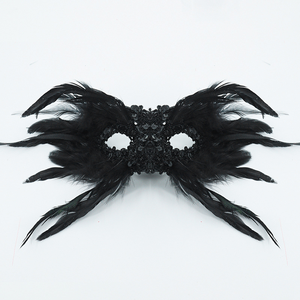 Tüyler ve Rhinestones ile özel siyah kırmızı gotik yarım yüz pullu parti maskesi maskeli parti yüz maskeleri üreticisi - Product Image 2