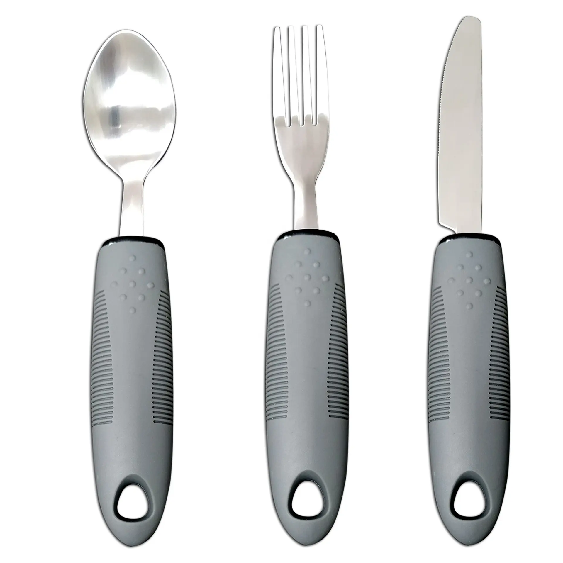 ชุดเครื่องครัวแบบด้ามจับง่ายชุด Flatware แบบถ่วงน้ําหนักพร้อมที่จับแบบยางกันลื่นสําหรับชุดอาหารเย็นสําหรับผู้สูงอายุและผู้พิการ