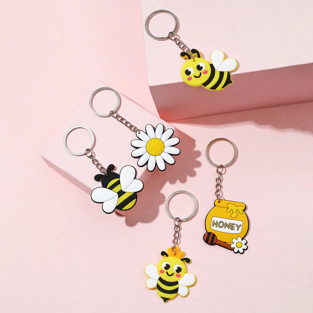 प्यारा कार्टून मधुमक्खी लटकन मधुमक्खी चाबी का गुच्छा फांसी लटकन रचनात्मक कुंजी अंगूठी बैग लटकन कार्टून पैटर्न