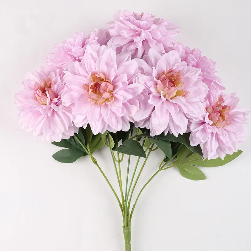 Buquê de flores de seda para decoração de casamento, buquê de flores brancas de dália e lavanda, venda direta da fábrica