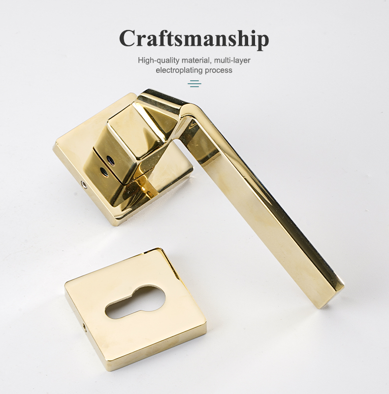 Unique Style Zinc Alloy PVD Gold Square Bathroom Hoom Door Handle Hardware Interior Door Lock