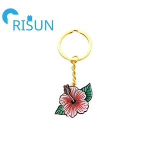 Üretim Metal çiçek çiçek anahtarlık özel kırmızı Glitter hawai amber çiçeği çiçek anahtarlık özel Logo ebegümeci anahtarlık - Product Image 6