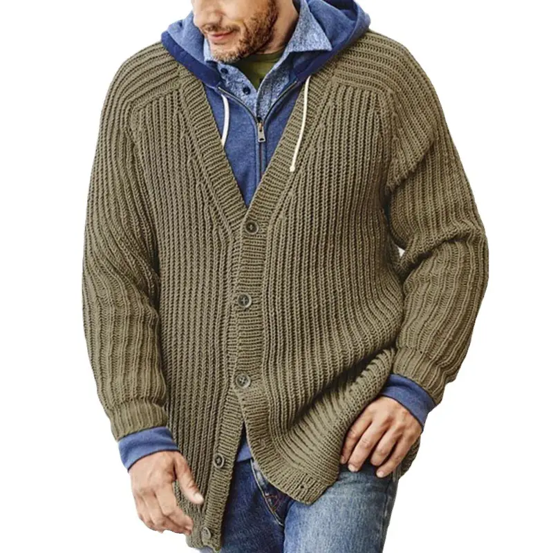Großhandel New Design Einfarbiger Mantel Woll mischungen Langarm Übergroß Für Männer Custom Knit Hombre Sweater Cardigan