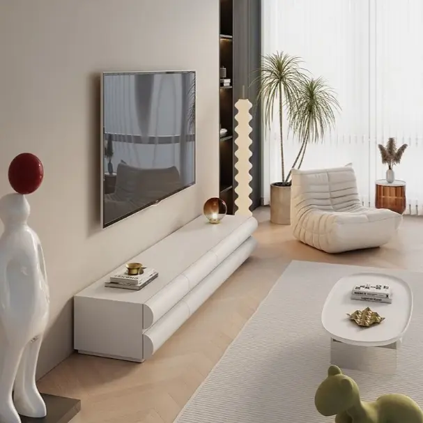 Armario de TV japonés de madera sólida para sala de estar, Moderno apartamento pequeño pintado, color blanco