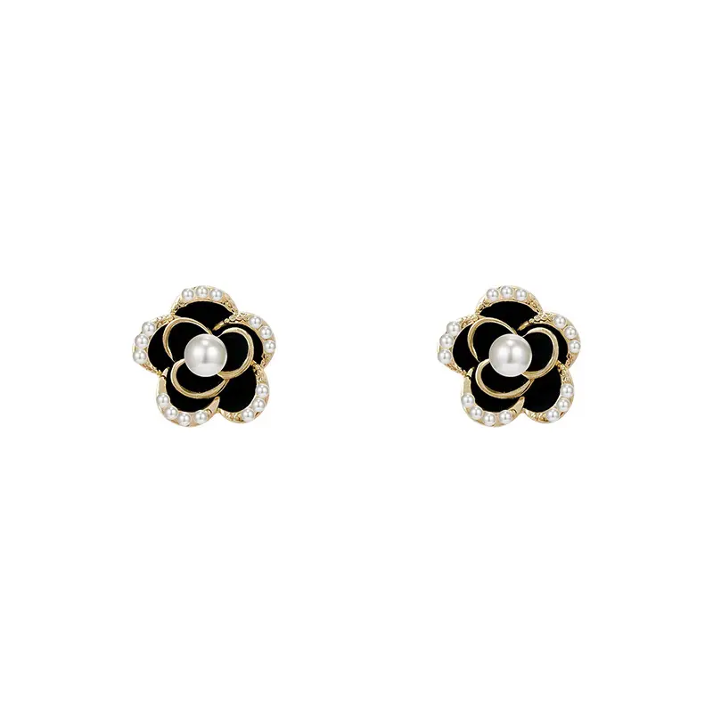 Pendientes de flores de marca famosa para mujer, joyería de lujo, color negro, Camelia