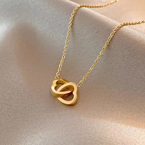 Roestvrijstalen Dubbele In Elkaar Grijpende Ring Ketting Voor Vrouwen Met Hart Hanger Chique Sleutelbeenketting - Product Image 1