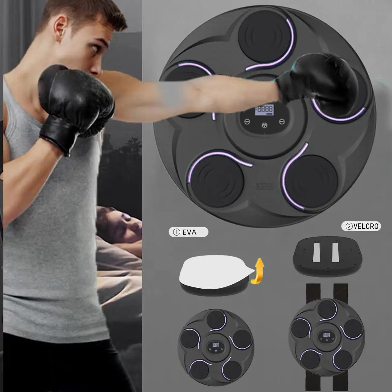 RS Home Fitness Música Boxeo Objetivo para adultos Deportes Alivio del estrés Iluminado Música inteligente Equipo de entrenamiento de boxeo Máquina DE BOXEO