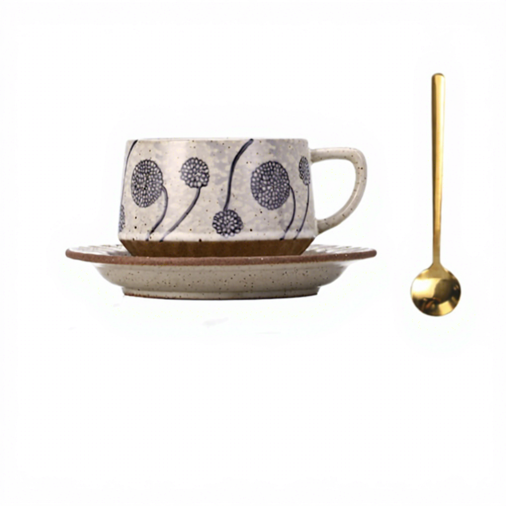 Juego de taza de café con plato y cuchara en forma de flor - Hortensia - 300ml