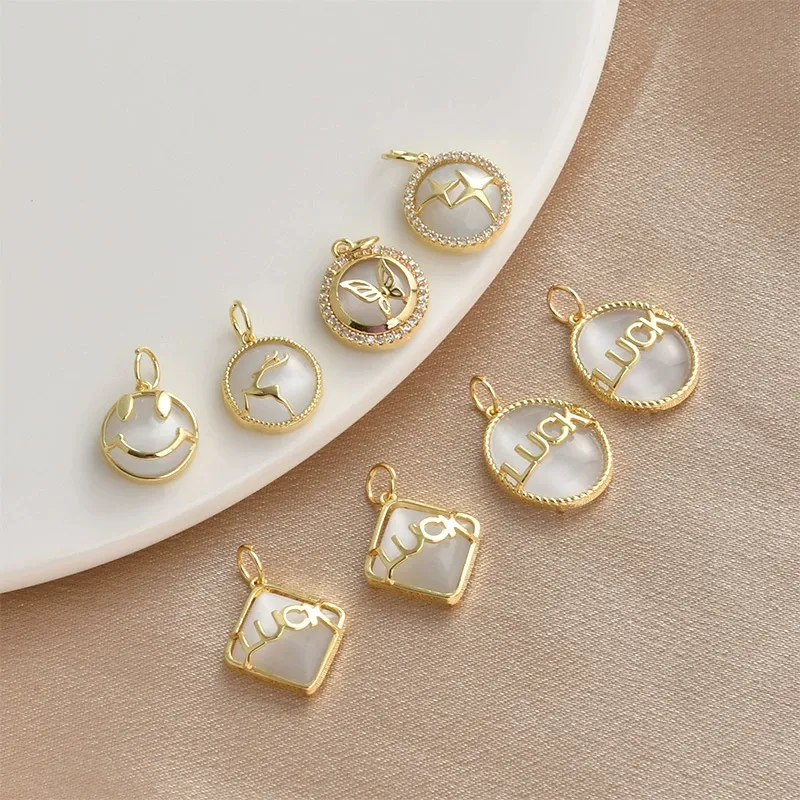 Piezas de joyería de zirconia chapada en oro de 14K, colgante de piedras de gato, mariposa y estrella con caras sonrientes para collar