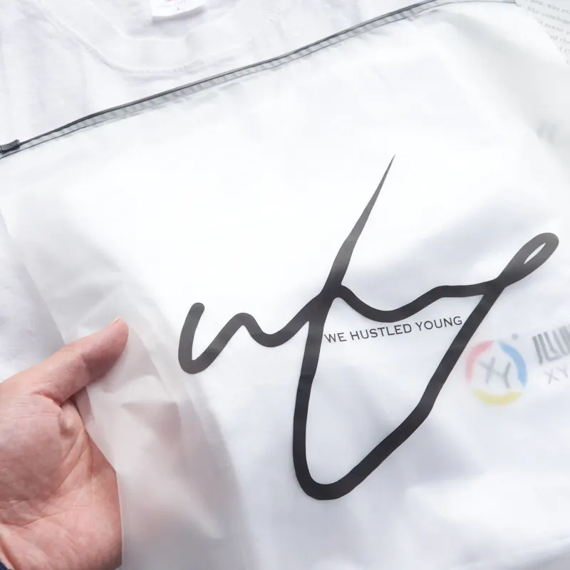 customized personality logo transparent clear zipper slide frosted pvc ziplock plastic packing bag for garment