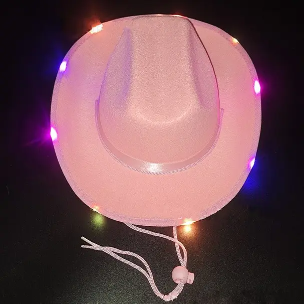 Niños Rosa Blanco Cowgirl Sombreros sombrero de vaquero con luces para fiesta